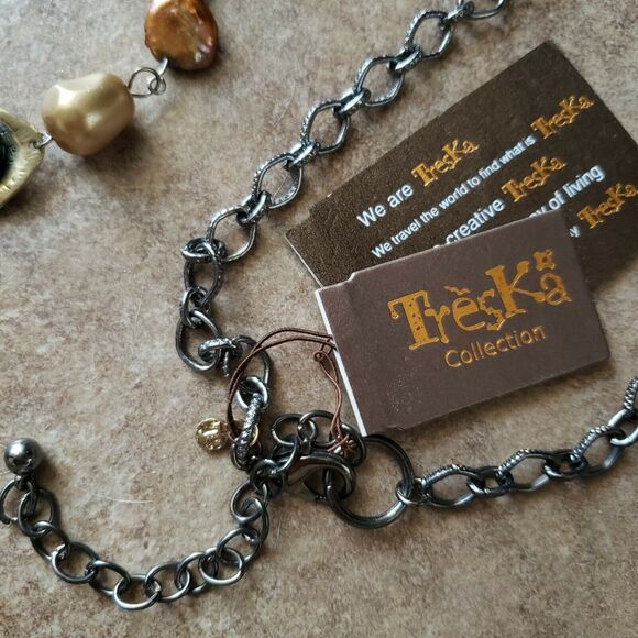 TRESKA Venus Collection beaded baubles pearls strand chain link necklace NEW - Picture 3 of 5